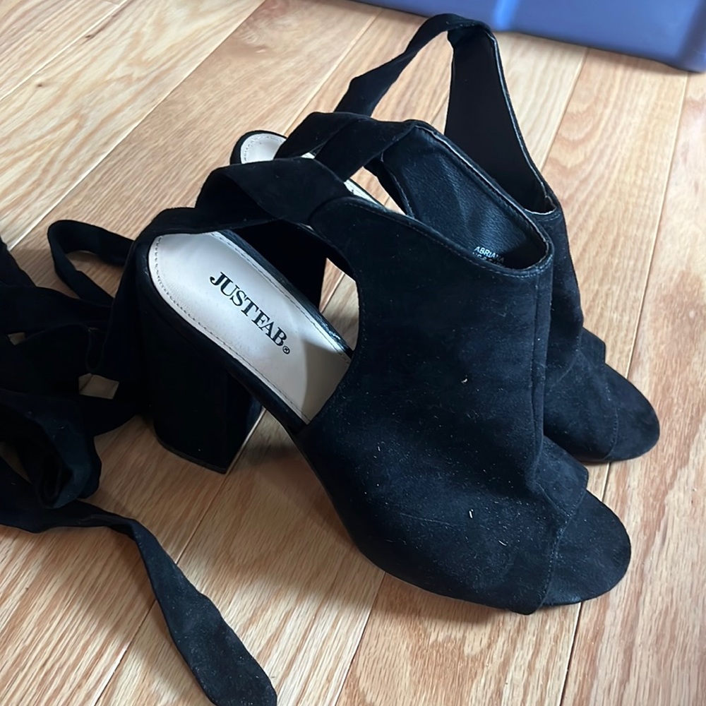 JustFab black suede tie up heels
